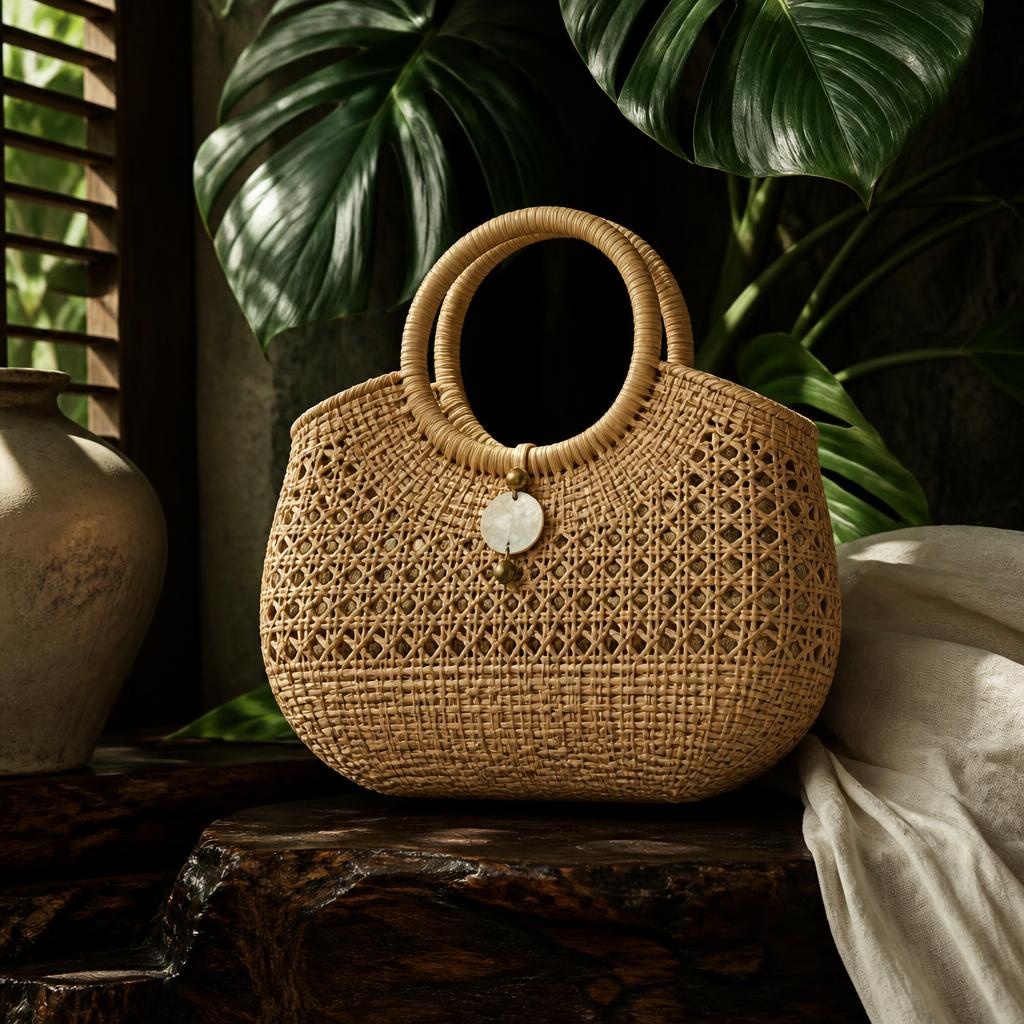 Handwoven Filipino rattan handbag