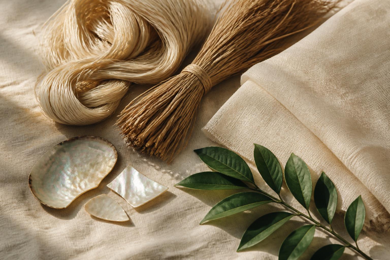 Natural Philippine craft materials arranged on linen