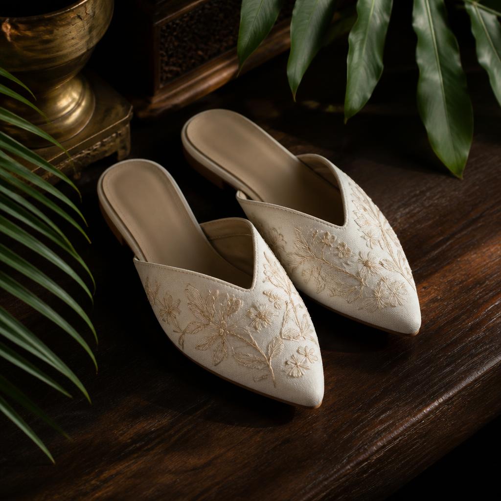 Ivory embroidered Filipino slippers